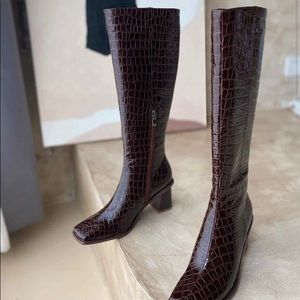 Calf High Brown Croc Boots